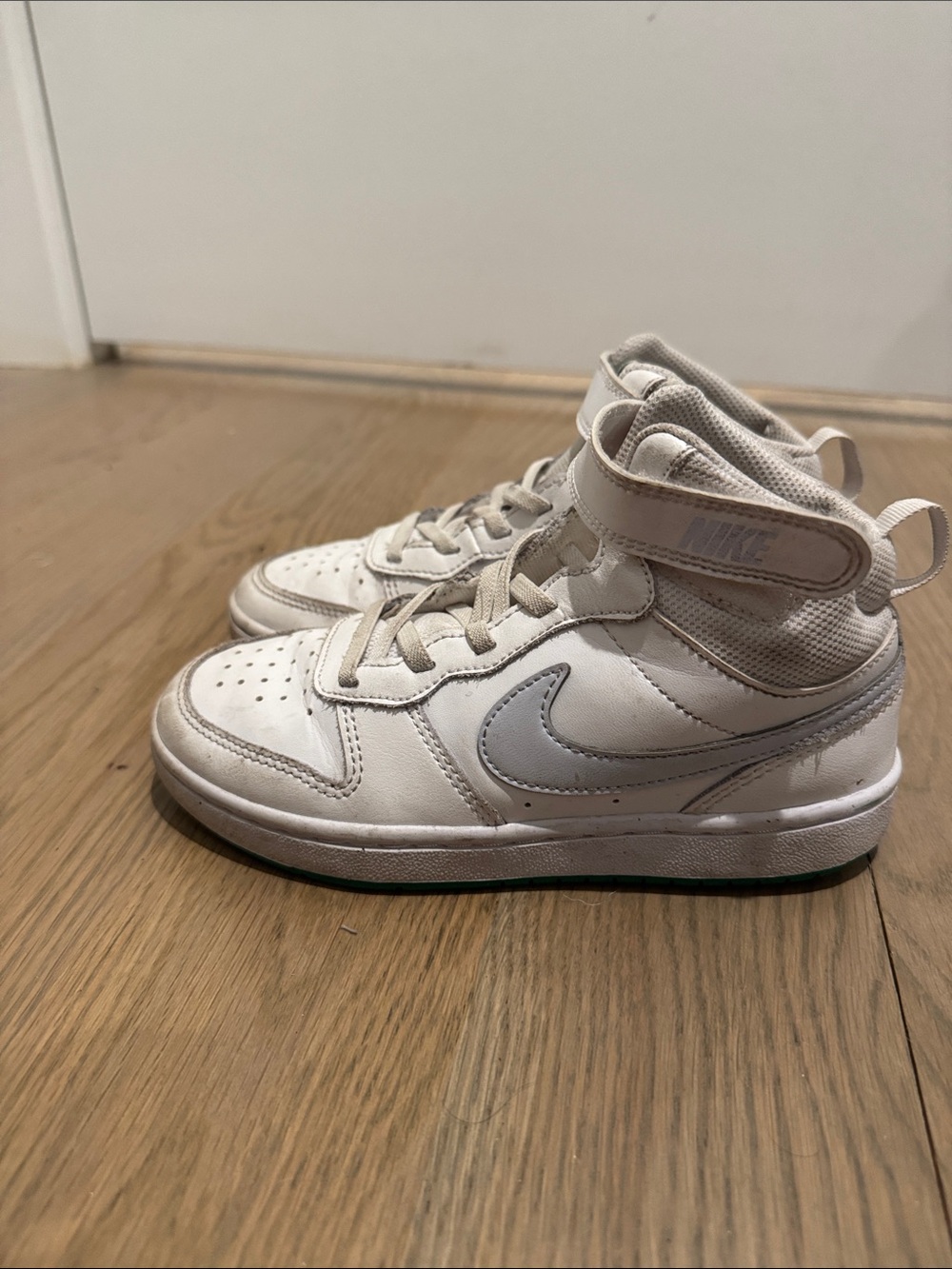 Nike Kids White and Light Gray High-Top Sneakers with Swoosh